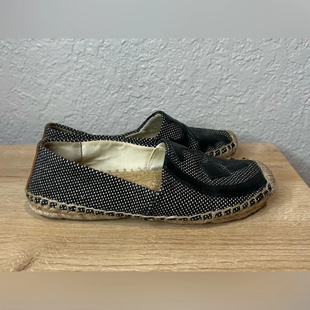 Tory Burch Espadrille Flats Black Leather Women's Size 5M